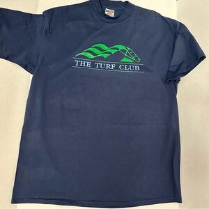 Vintage Single Stitch Mens Sz XXL Oneita Blue Graphic Tshirt The Turfway Club